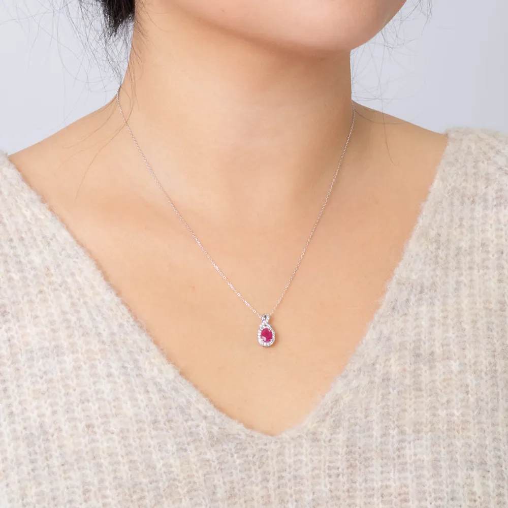 Ruby Pendant With Diamond Accents in 10K White Gold