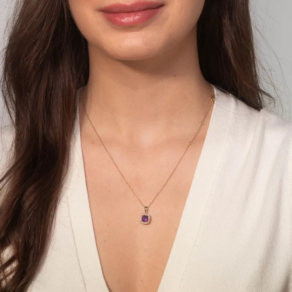 Cushion Cut Amethyst Necklace in 10K Yellow Gold