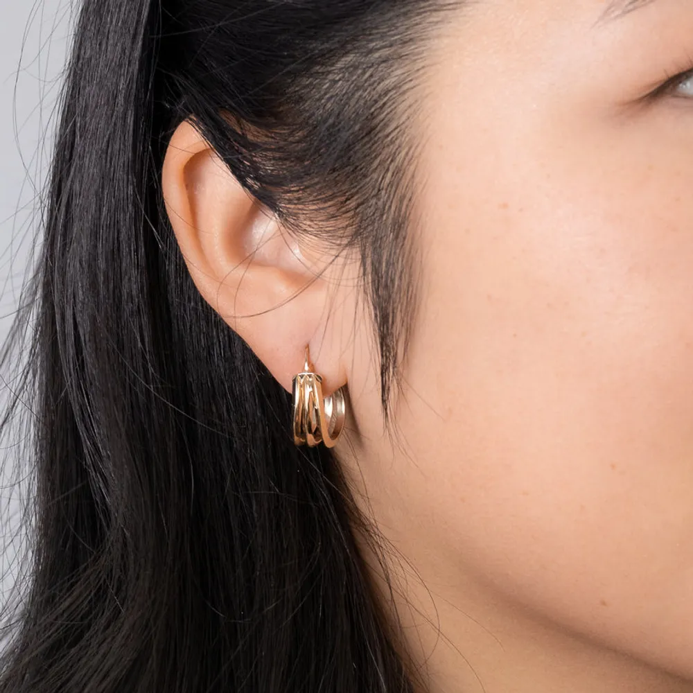 Triple Hoop Earrings in 10K Yellow Gold