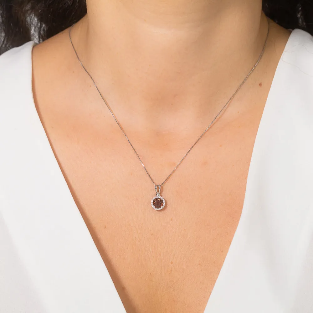 Garnet Pendent with Diamond Accents in 10K White Gold