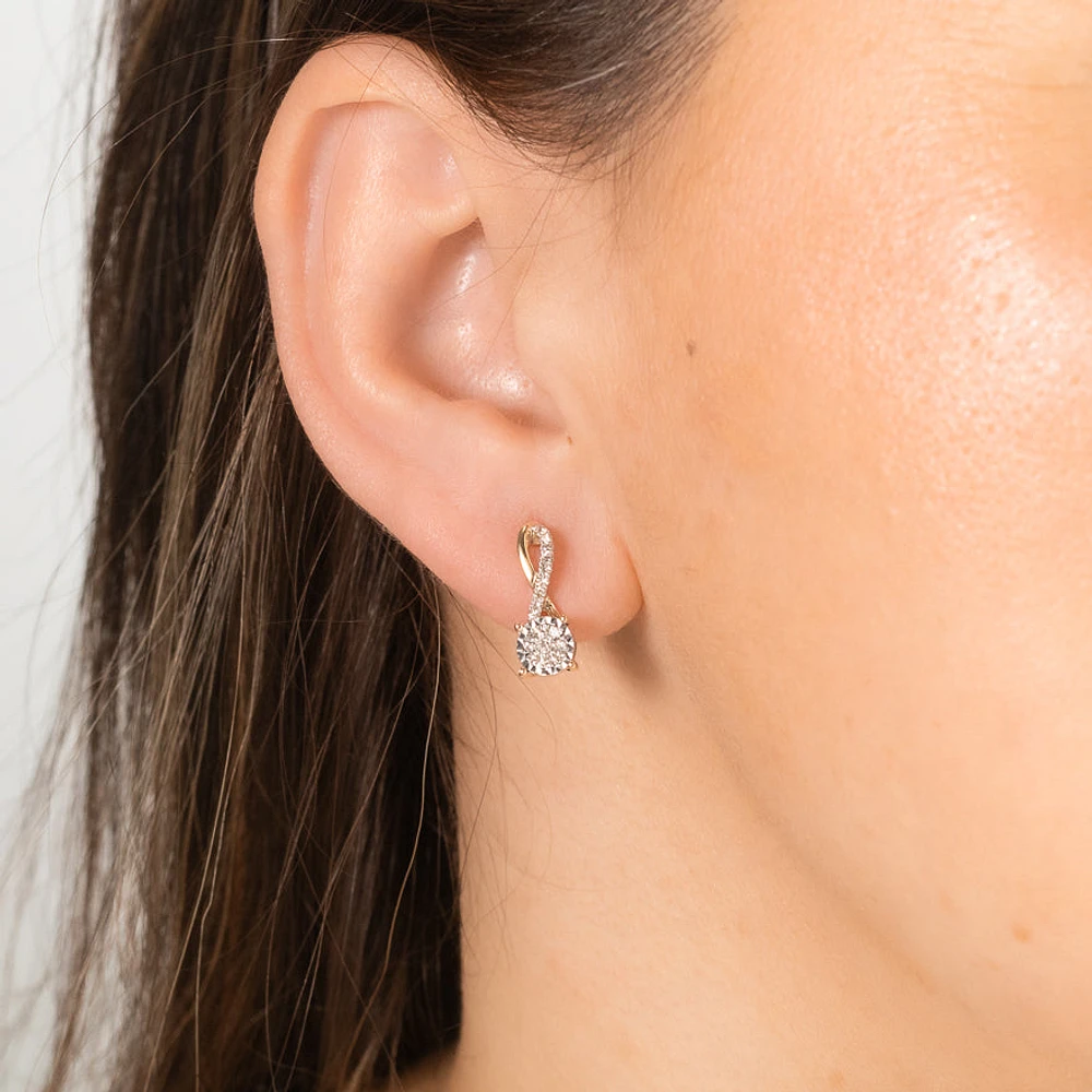 Diamond Cluster Hook Earrings in 10K Yellow and White Gold (0.21 ct tw