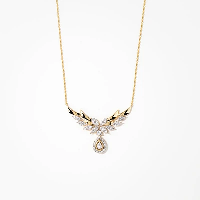 Diamond Cluster Necklace in 10K Yellow and White Gold (1.10 ct tw)