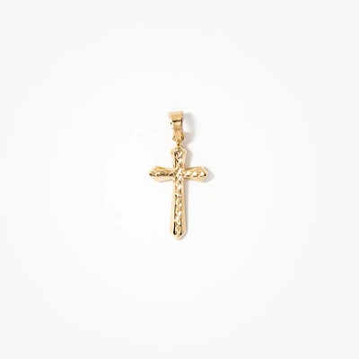 Diamond Cut Cross Pendant in 14K Yellow Gold