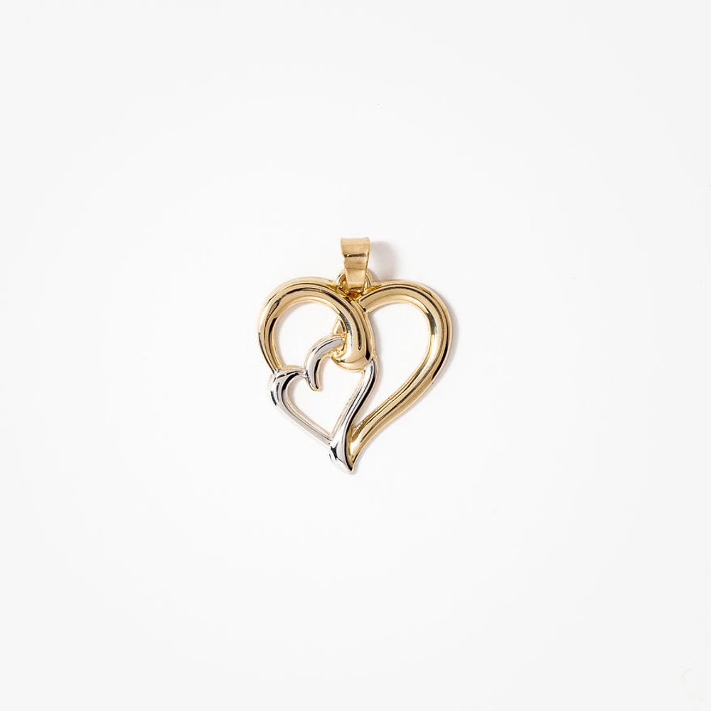 Double Heart Pendant in 14K Yellow and White Gold