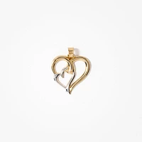 Double Heart Pendant in 14K Yellow and White Gold