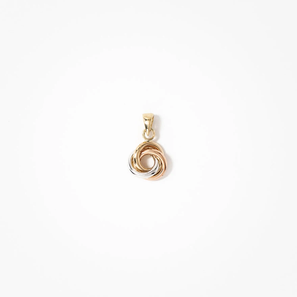 Tri-Coloured Love Knot Stud Pendant in 10K Gold