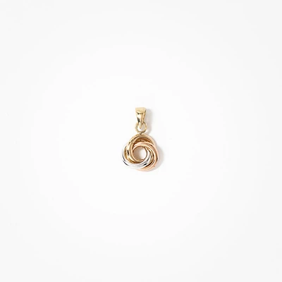 Tri-Coloured Love Knot Stud Pendant in 10K Gold