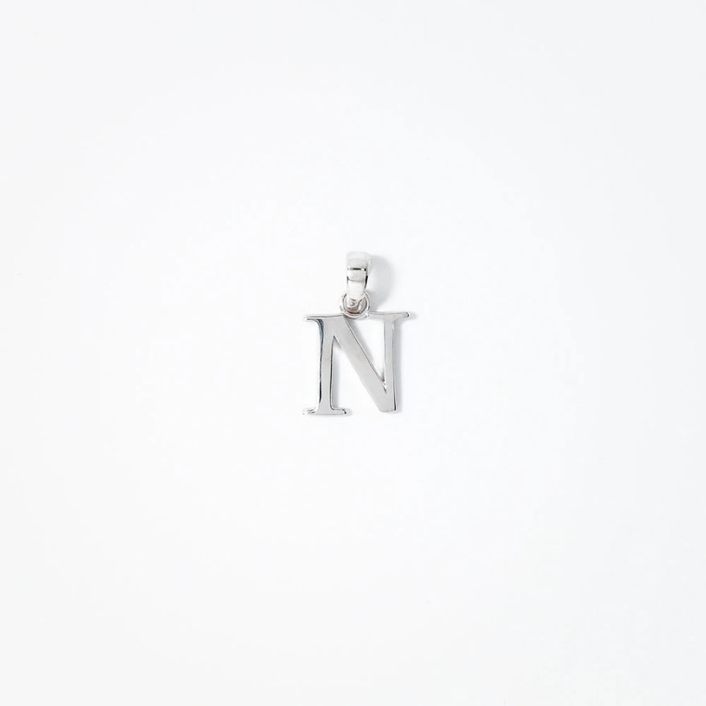 "N" Initial Pendant in 10K White Gold