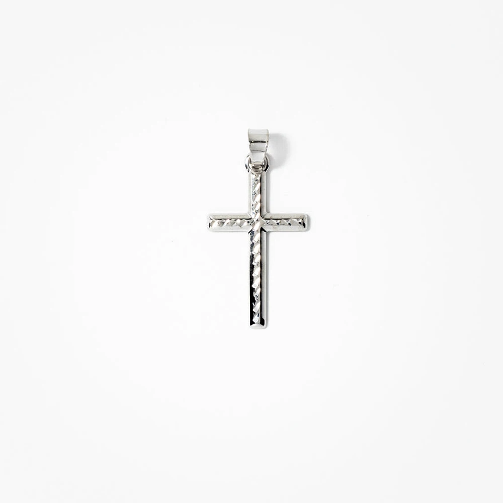 Diamond Cut Cross Pendant in 14K White Gold