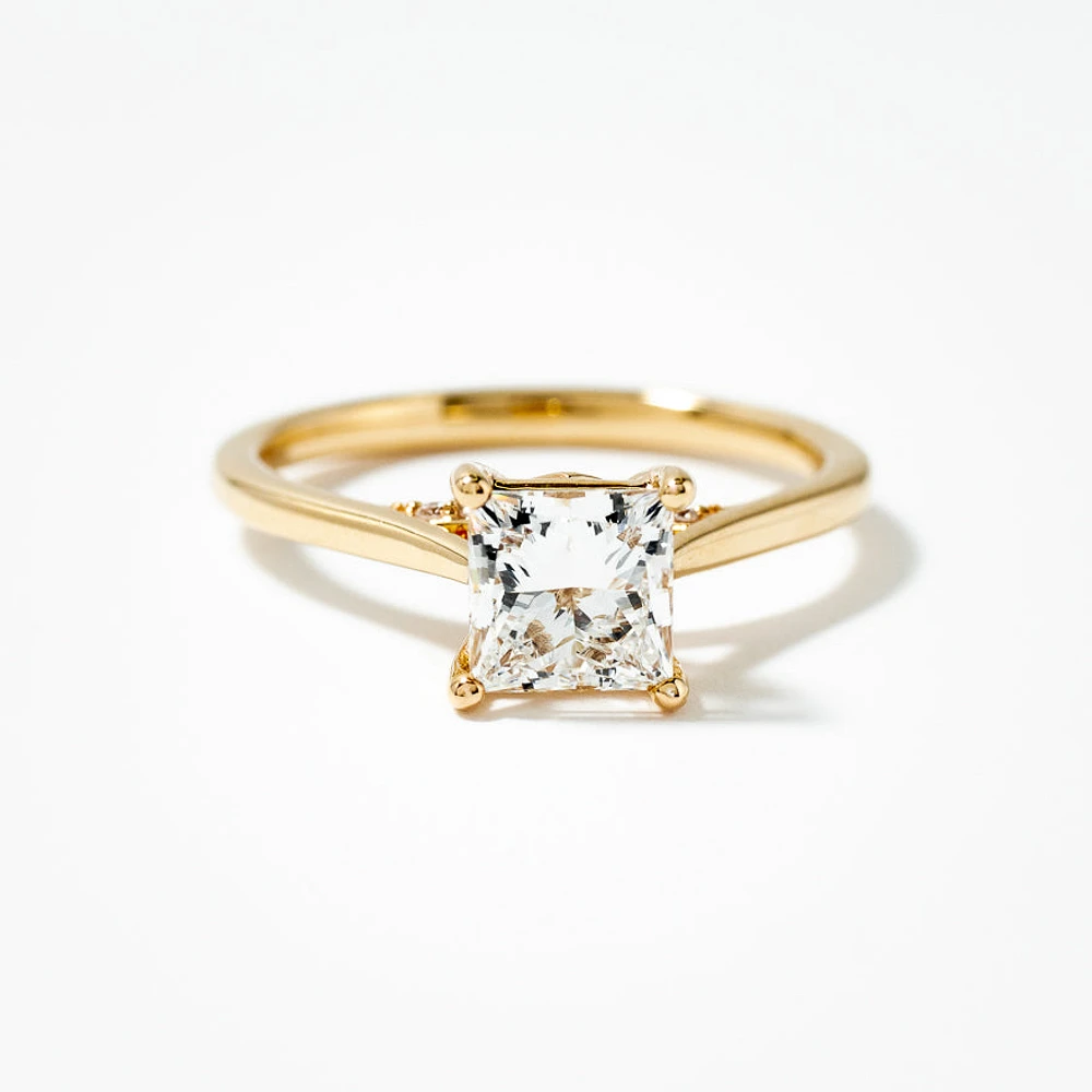 Lab Grown Princess Cut Diamond Engagement Ring 14K Yellow Gold (1.0