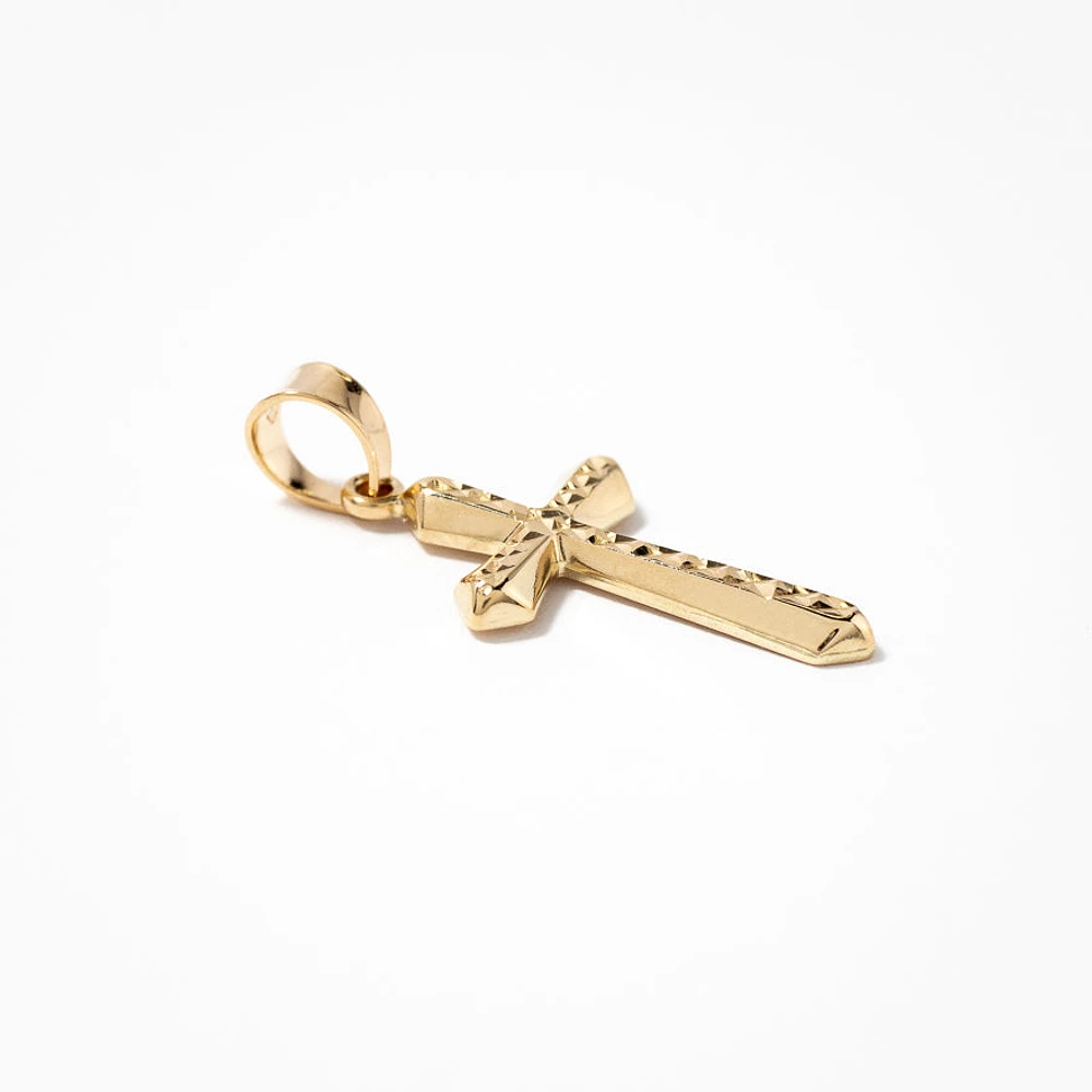 Diamond Cut Cross Pendant in 14K Yellow Gold