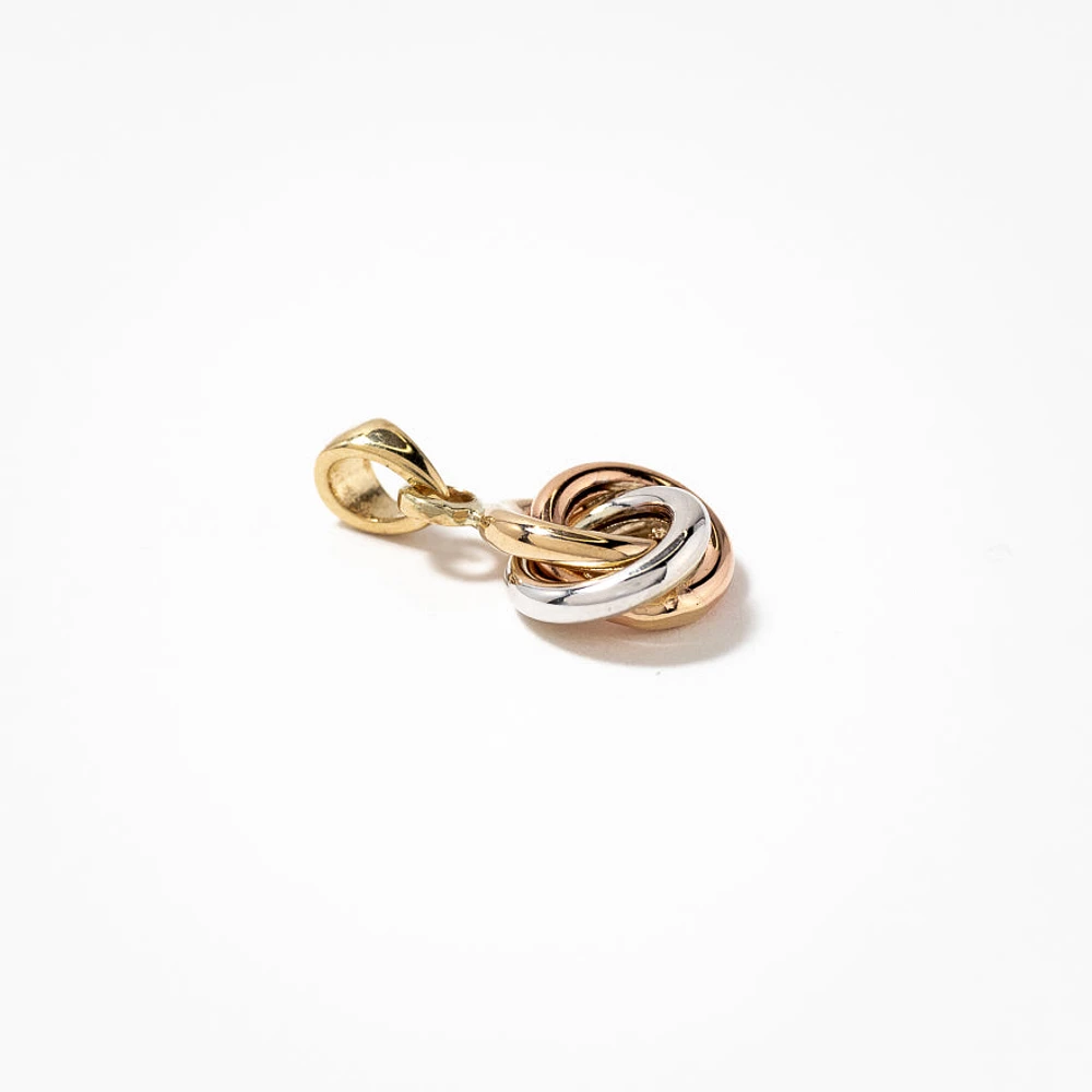 Tri-Coloured Love Knot Stud Pendant in 10K Gold