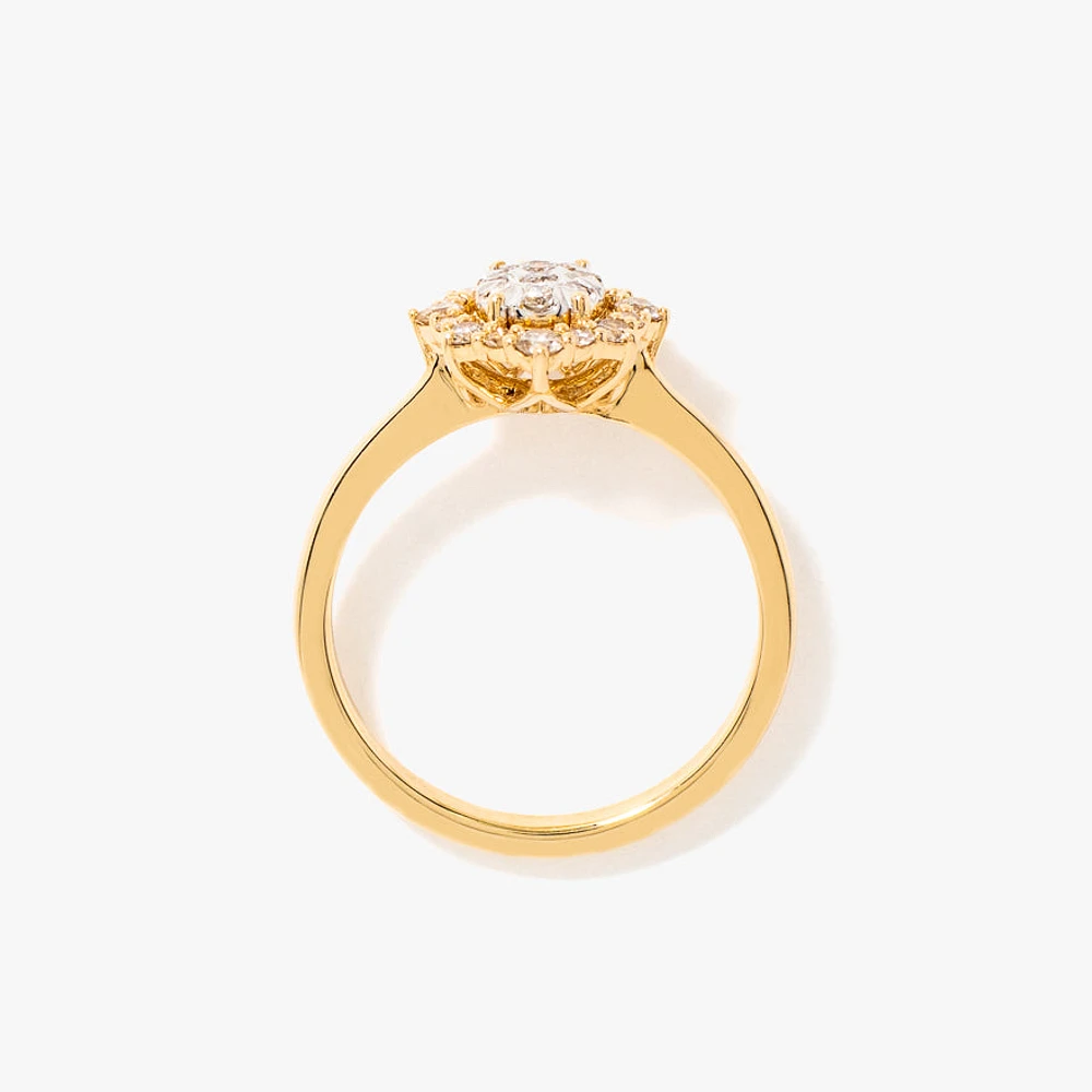 Oval Shape Diamond Cluster Ring 10K Yellow and White Gold (0.38 ct