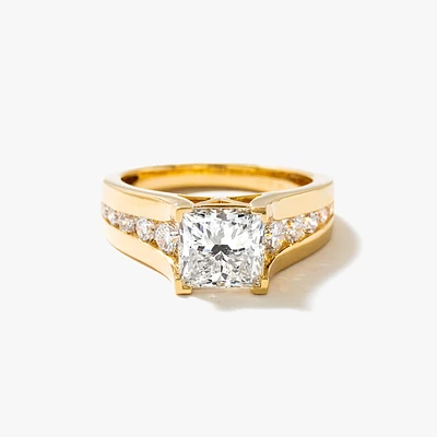 Lab Grown Princess Cut Diamond Engagement Ring 14K Yellow Gold (2.6