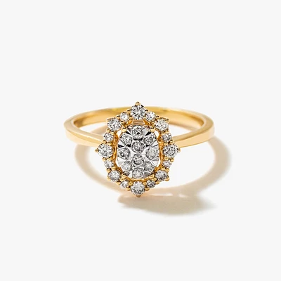 Oval Shape Diamond Cluster Ring 10K Yellow and White Gold (0.38 ct