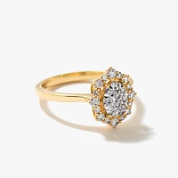 Oval Shape Diamond Cluster Ring 10K Yellow and White Gold (0.38 ct