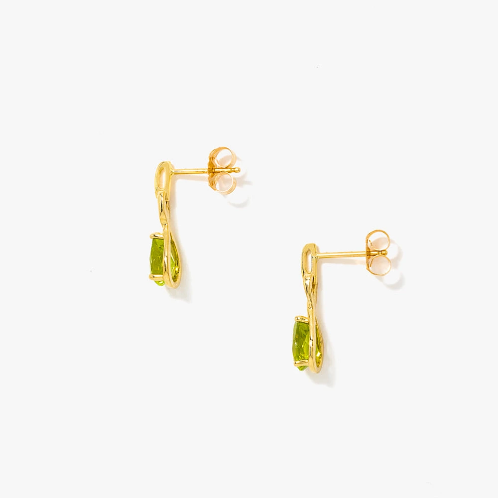 Pear Shape Peridot Earrings in 10K Yellow Gold