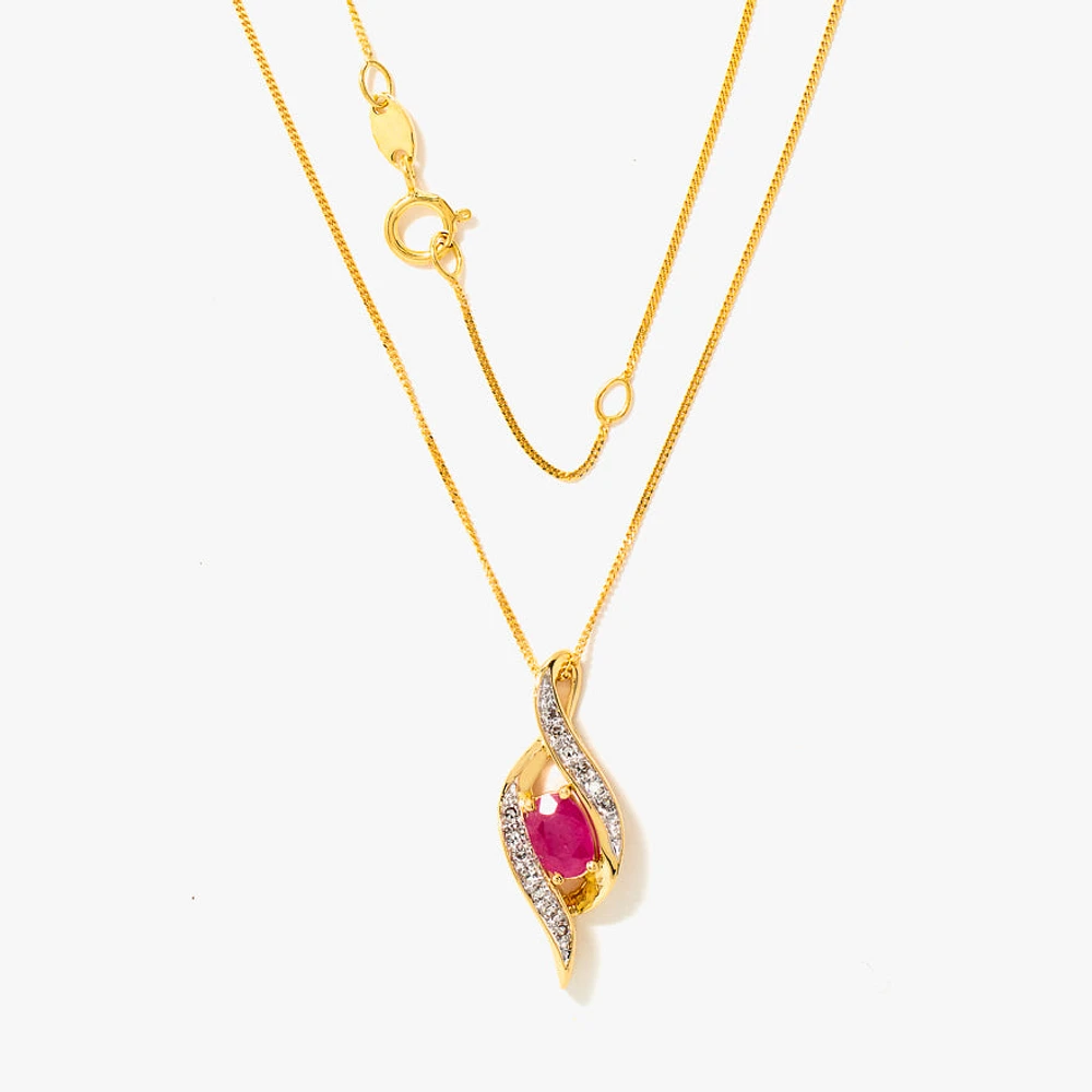 Oval Ruby Necklace in 10K Yellow Gold