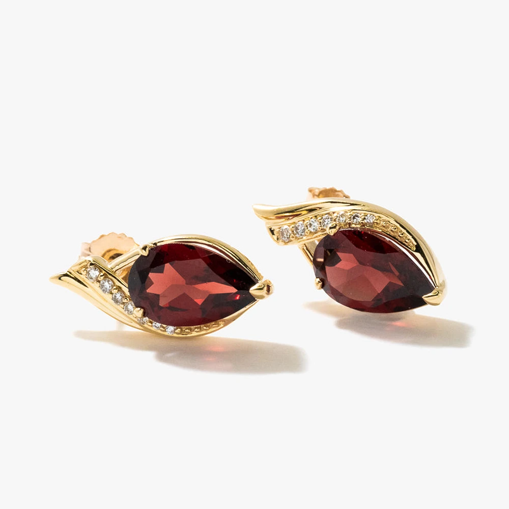Garnet Earrings in 10K Yellow Gold