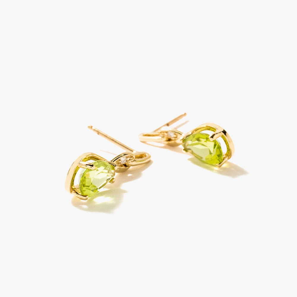 Pear Shape Peridot Earrings in 10K Yellow Gold