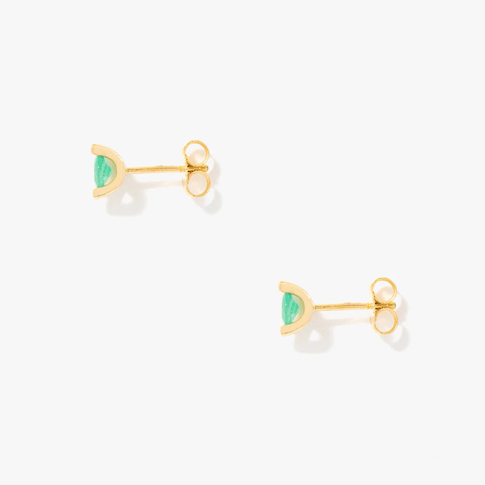 Emerald Stud Earrings in 10K Yellow Gold