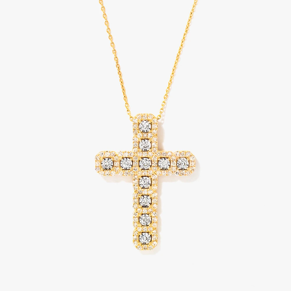 10K Yellow and White Gold Diamond Cross Pendant (0.75ct tw)
