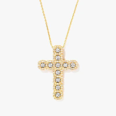 10K Yellow and White Gold Diamond Cross Pendant (0.75ct tw)