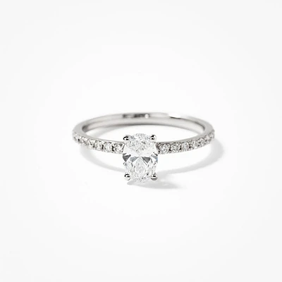 Lab Grown Oval Cut Diamond Engagement Ring 14K White Gold (0.75 ct