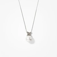 10mm Single Pearl Pendant With Diamond Petal Accents in 10K White Gold