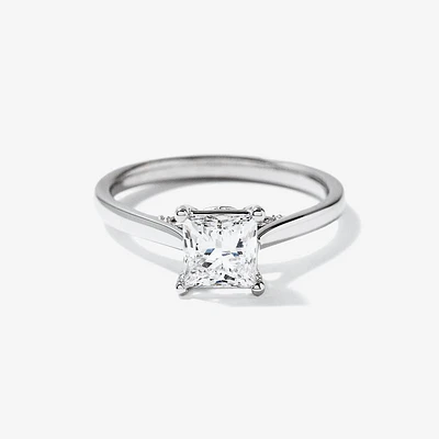 Lab Grown Princess Cut Diamond Engagement Ring 10K White Gold (1.07