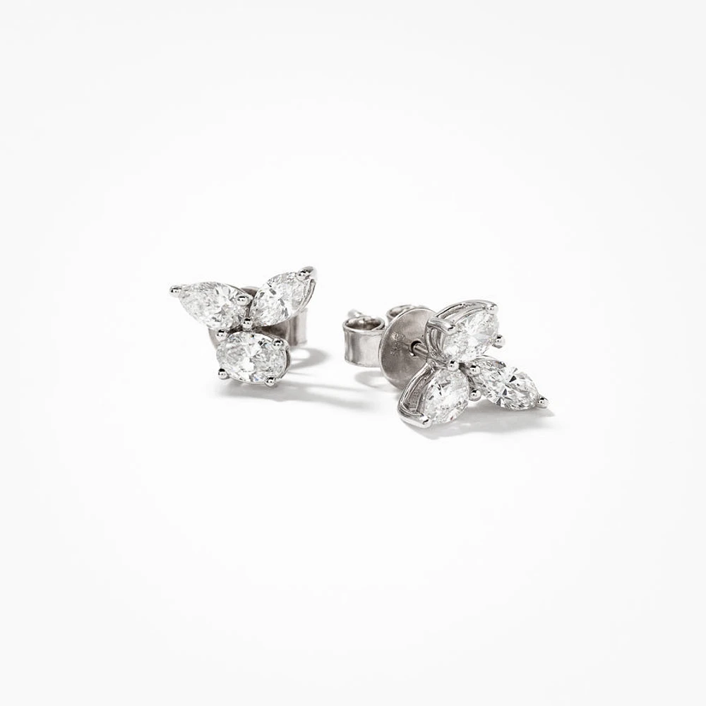 Lab Grown Diamond Cluster Earrings in 14K White Gold (1.00 ct tw)