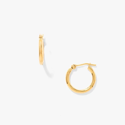 2x10mm Polished Tube Hoop Earrings in 14K Yellow Gold