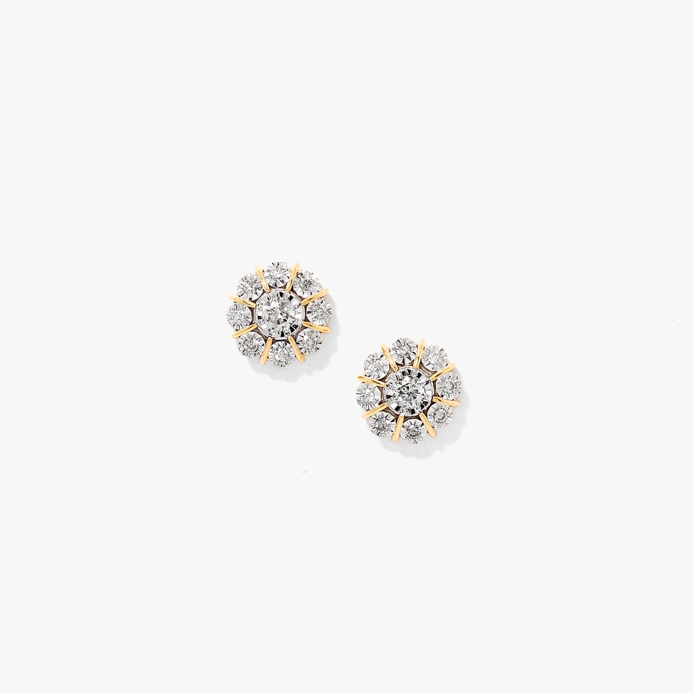 Diamond Cluster Round Stud Earrings in 10K Yellow and White Gold (0.40
