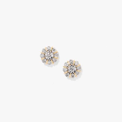 Diamond Cluster Round Stud Earrings in 10K Yellow and White Gold (0.40