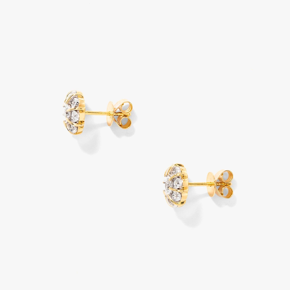 Diamond Cluster Round Stud Earrings in 10K Yellow and White Gold (0.40