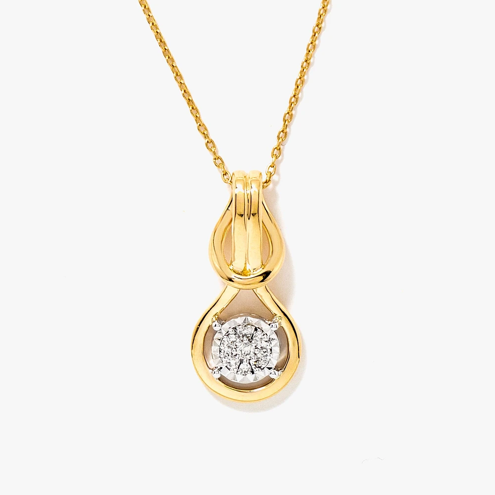 Diamond Knot Necklace in 10K Yellow and White Gold (0.06 ct tw)