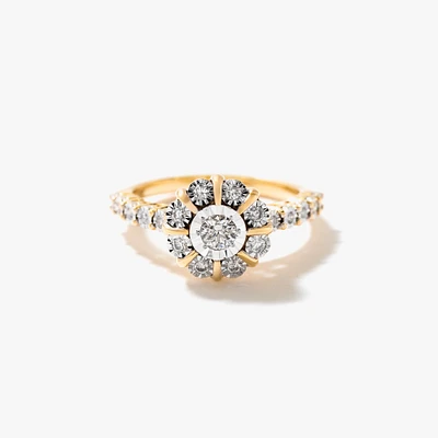 Diamond Cluster Ring 10K Yellow and White Gold (0.35 ct tw)