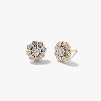 Diamond Cluster Round Stud Earrings in 10K Yellow and White Gold (0.40