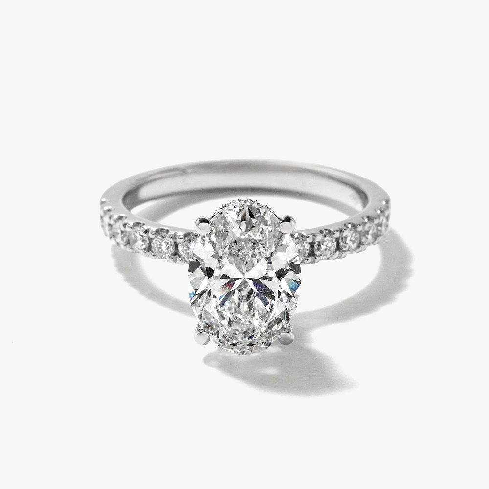 Oval Lab-Grown Diamond Engagement Ring with Hidden Halo 14K White G