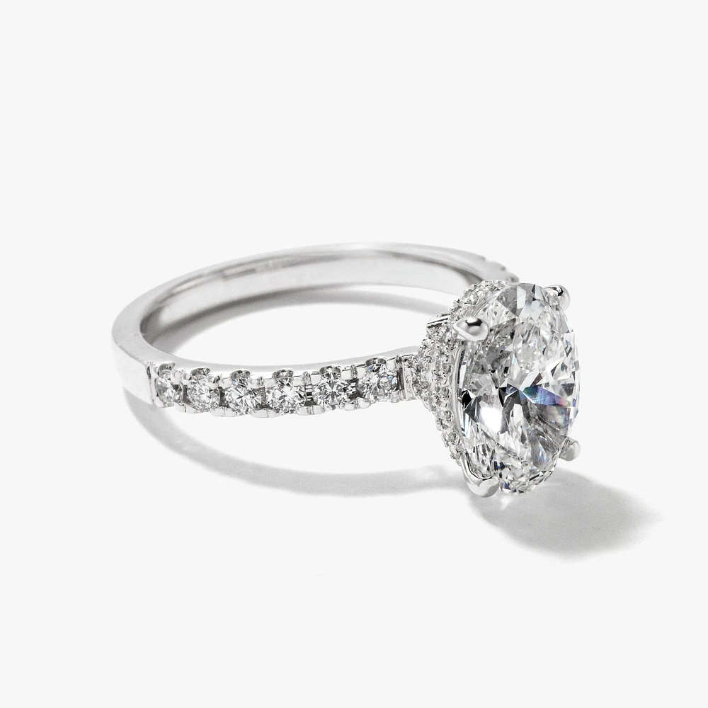 Oval Lab-Grown Diamond Engagement Ring with Hidden Halo 14K White G