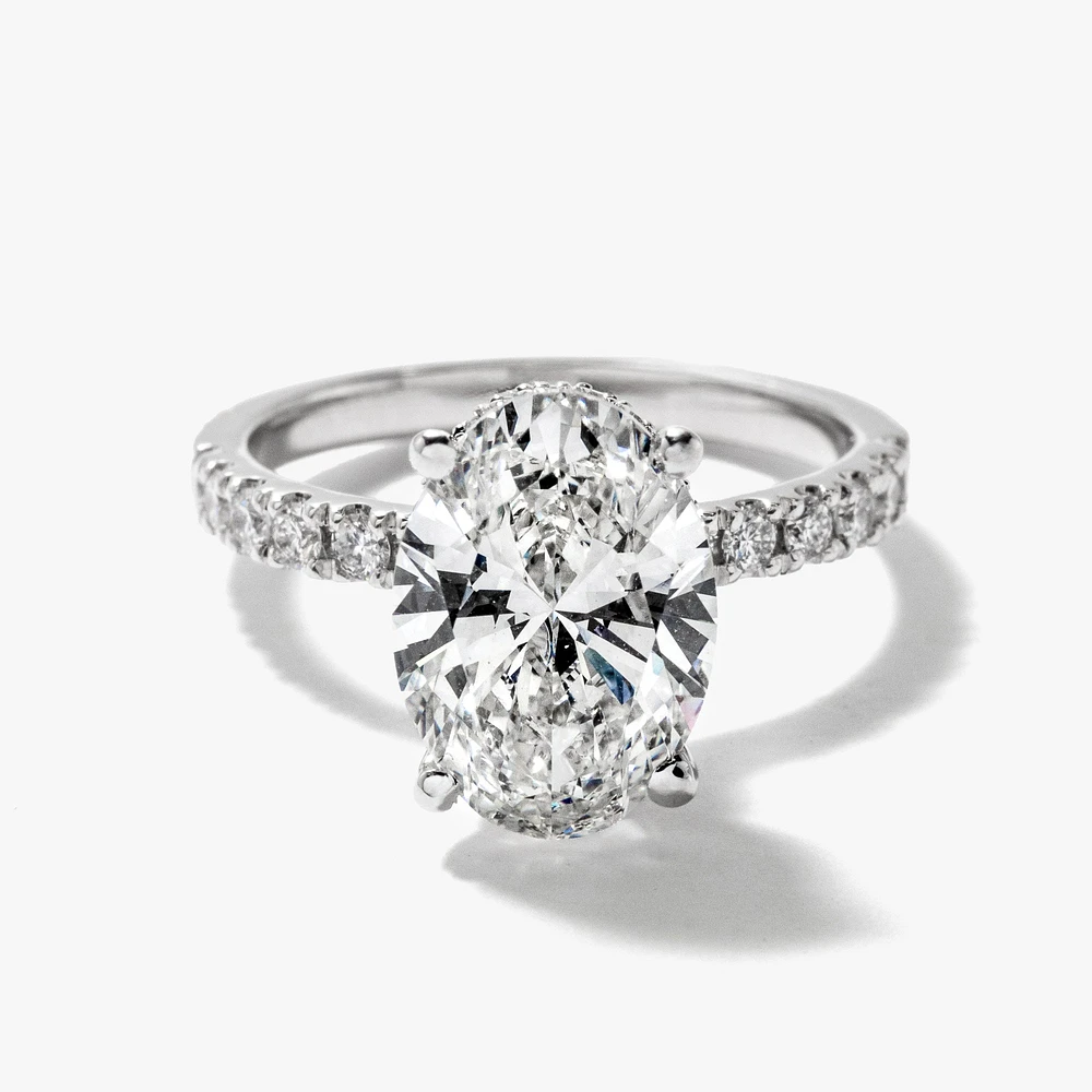 Oval Lab-Grown Diamond Engagement Ring with Hidden Halo 14K White G