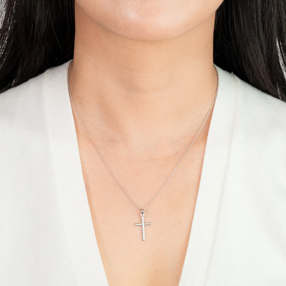 Diamond Cut Cross Pendant in 14K White Gold