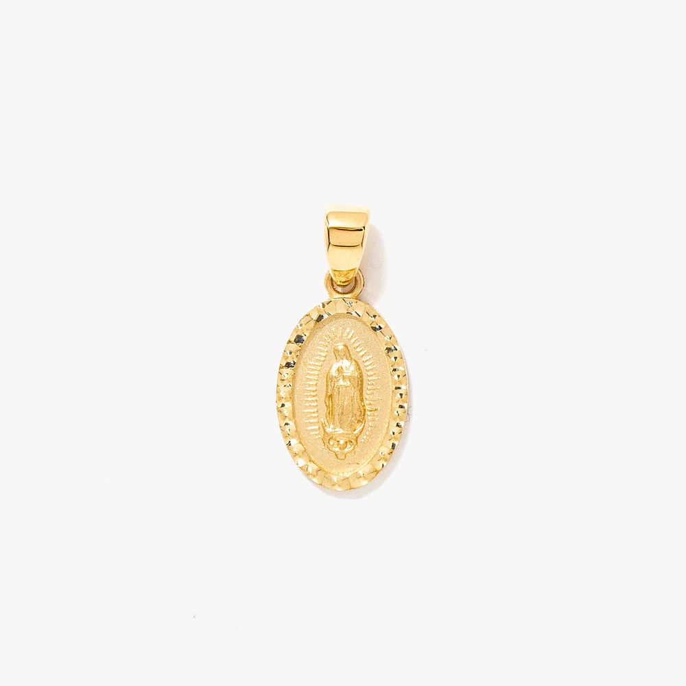 Mother Mary Oval Diamond Cut Pendant in 14K Yellow Gold