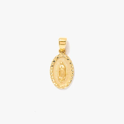 Mother Mary Oval Diamond Cut Pendant in 14K Yellow Gold