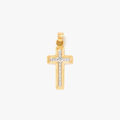 Diamond Cut Cross Pendant in 10K Yellow and White Gold