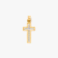 Diamond Cut Cross Pendant in 10K Yellow and White Gold