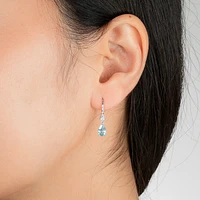 Blue Topaz Hook Earrings with Diamond Accents in 10K White Gold