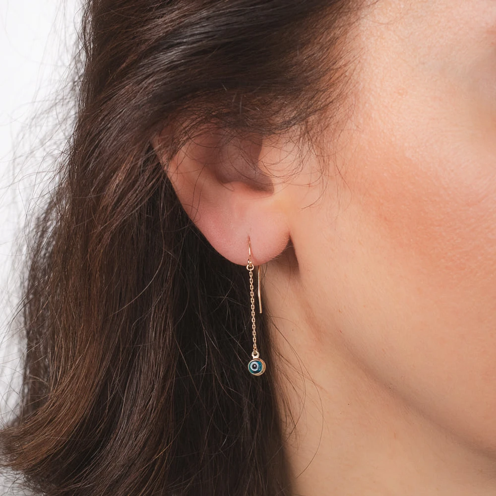 Evil Eye Drop Earrings in 10K Yellow Gold