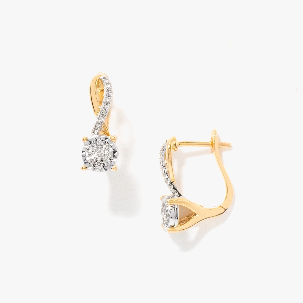 Diamond Cluster Hook Earrings in 10K Yellow and White Gold (0.21 ct tw
