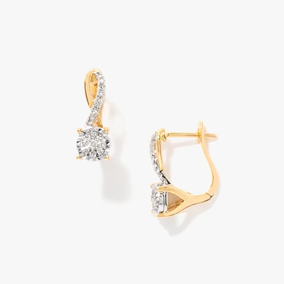 Diamond Cluster Hook Earrings in 10K Yellow and White Gold (0.21 ct tw